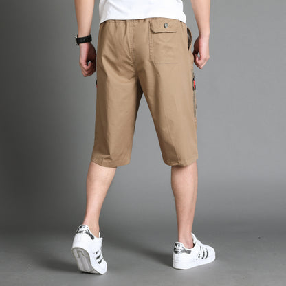 A cotton men's casual pants summer thin large size loose mid-life cargo sweatpants cropped pants men's cropped pants