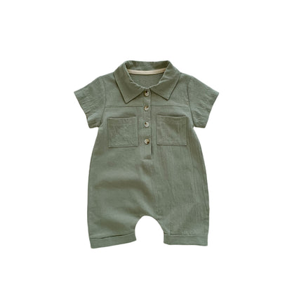 A children's clothing in stock Instagram style Korean version baby short sleeved jumpsuit for boys with open chest lapel work piece climbing suit