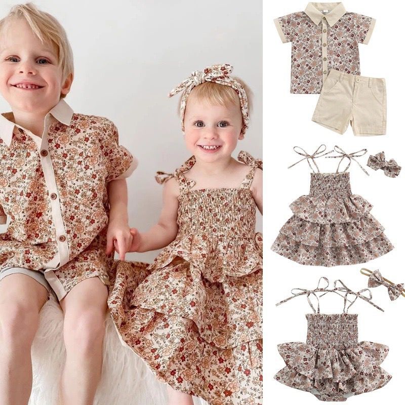 Summer sibling parent-child outfit for cross-border girls in Europe and America, small floral ruffle edge suspender triangle jumpsuit 0.15kg