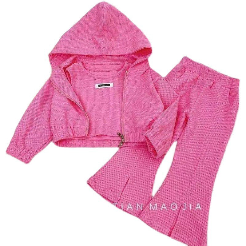 A girls autumn suit new Korean version of foreign style fashionable baby girl spring and autumn children's bell pants three-piece set