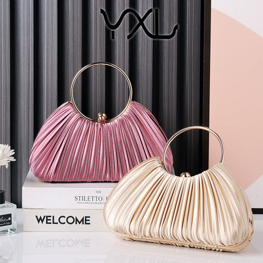 A 2024 cross-border new pleated dinner bag temperament apricot dress bag ring banquet bag handbag source factory