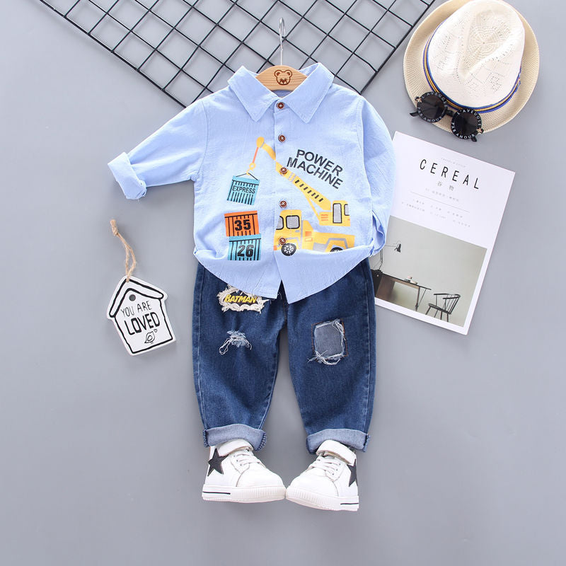 Conjunto de otoño para niños Camisa de dibujos animados de manga larga 0 Camisa para bebés y niños pequeños 1-2-3-5 años Tendencia 0,3 kg 