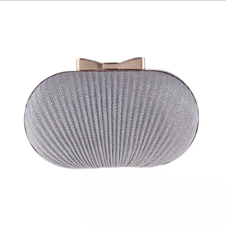 A Canli New Fashion Pleated Butterfly Goose Egg Dinner Bag Oval Clutch Bag Banquet Party Dress Chain Bag