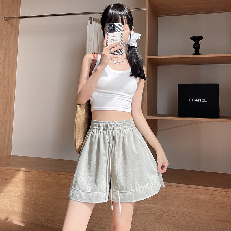 A five-point pants white ice silk sports summer 2024 new wear casual loose wide-leg medium pants Yamamoto shorts women