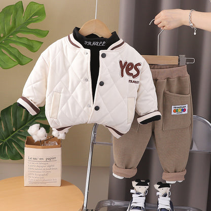 A Boys' cotton-padded jacket autumn and winter new Korean version of foreign style hooded top Children's cotton-added thickened warm cotton clothes