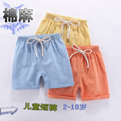 Pantalones cortos para niños, de algodón puro, estilo fino de verano, pantalones deportivos y de ocio de cinco puntos para niños, pantalones cortos para niñas y bebés. 