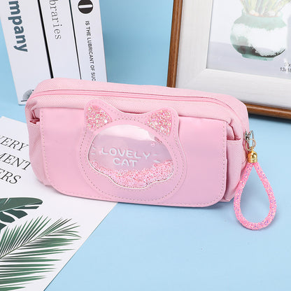 A quicksand cute stationery bag multi-functional stationery box large-capacity pencil case high-value pencil case girl's heart stationery bag