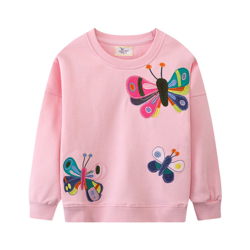 A Spot girls' clothes autumn clothes new European and American medium and small children's embroidery long-sleeved bottoming children's clothes sweater European and American style hair