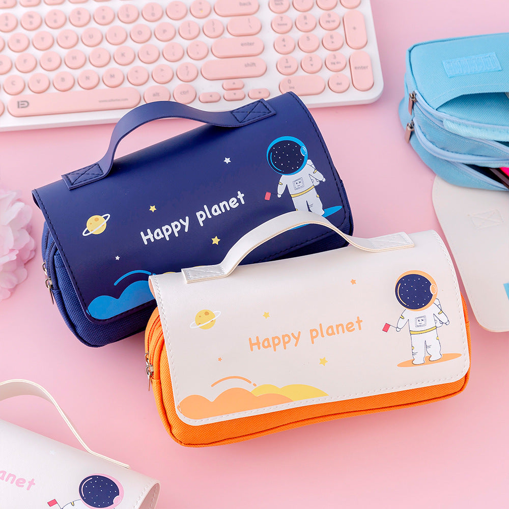 A New Cartoon Primary School Student Pencil Bag with Large Capacity Cute Handheld Stationery Bag Creative Space Humanities Tool Box Pencil Bag