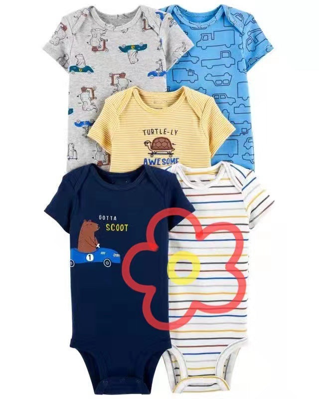 Children's summer new infant short-sleeved triangle clothes crawling clothes, five baby onesies, price for 5 piece 0.28kg