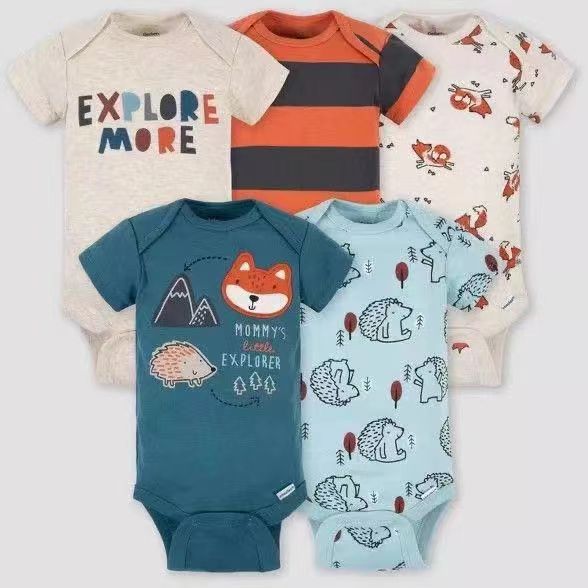 Children's summer new infant short-sleeved triangle clothes crawling clothes, five baby onesies, price for 5 piece 0.28kg