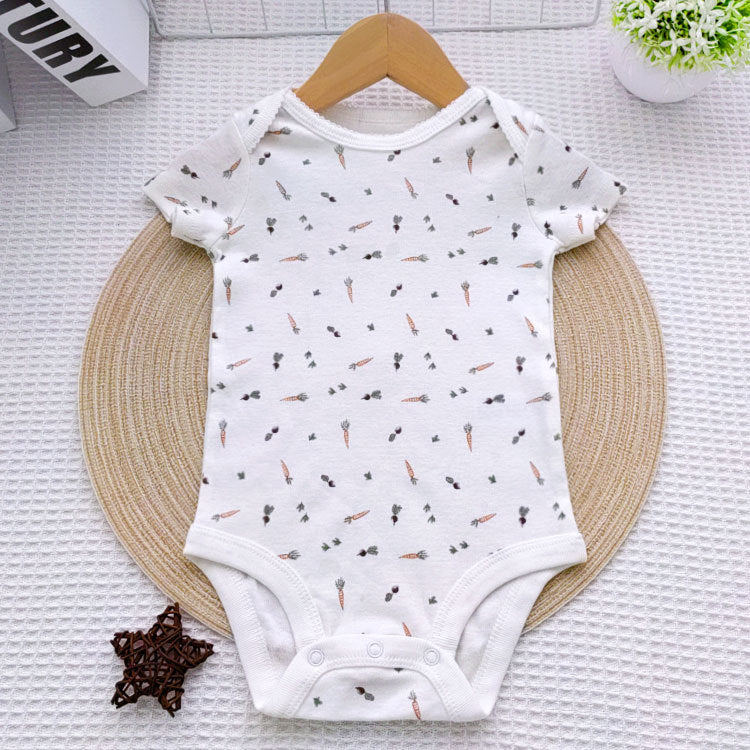 A summer men's and women's treasure triangle crawling newborn short-sleeved cotton leopard print one-piece Ha clothes toddler cartoon animal children's clothing wholesale