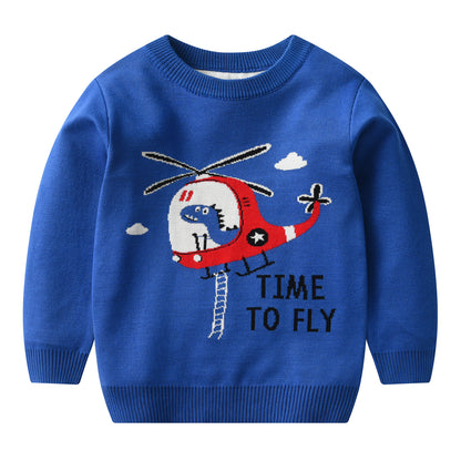 A factory direct sales of new European, American autumn and winter children's plaid sweater double-layer boy baby pullover bottoming knitted sweater