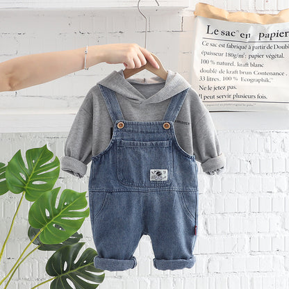 A Baby Autumn Clothing Foreign Style 3 Children's Hooded Overalls Two-piece Set Spring and Autumn Baby Children's Clothing Children's Clothes 1 Year Old