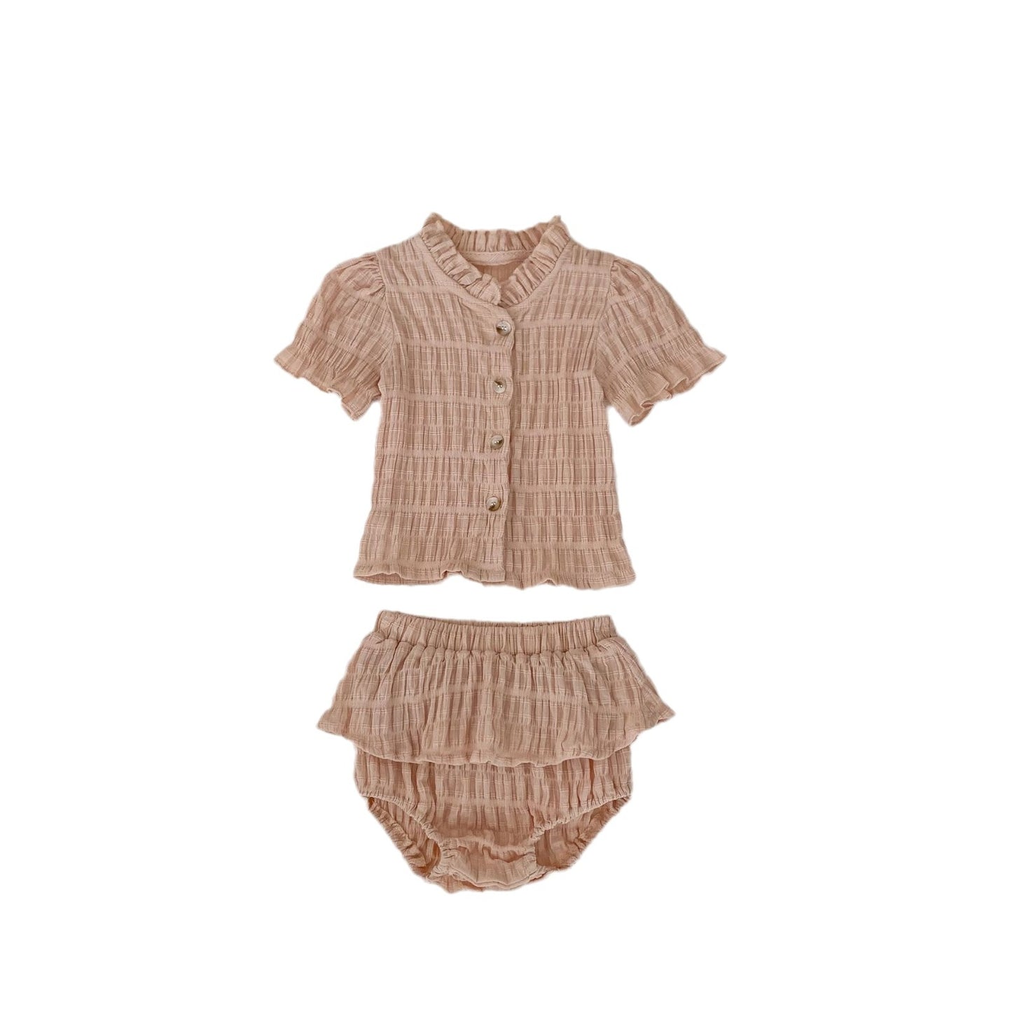 A girl's summer pure cotton Class A 2024 new baby ear collar short sleeved top with small skirt hem pants set