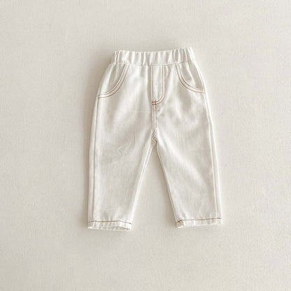 Pantalones vaqueros de color sólido para niños de 0 a 5 años, pantalones suaves coreanos para recién nacidos, pantalones casuales sencillos de otoño 