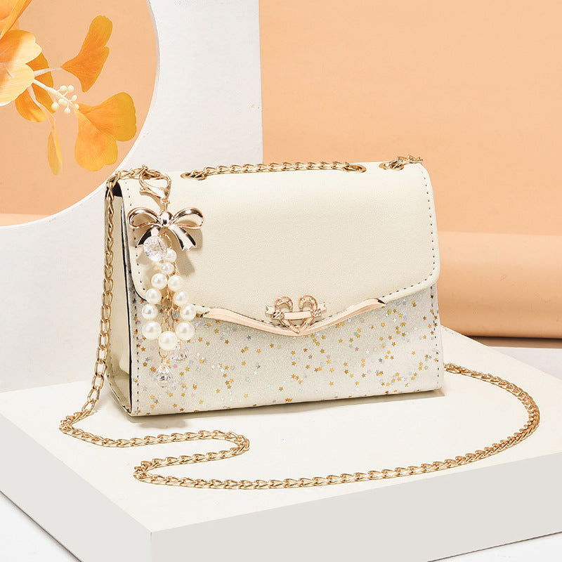 Chain crossbody bag for women, shoulder bag with sequins