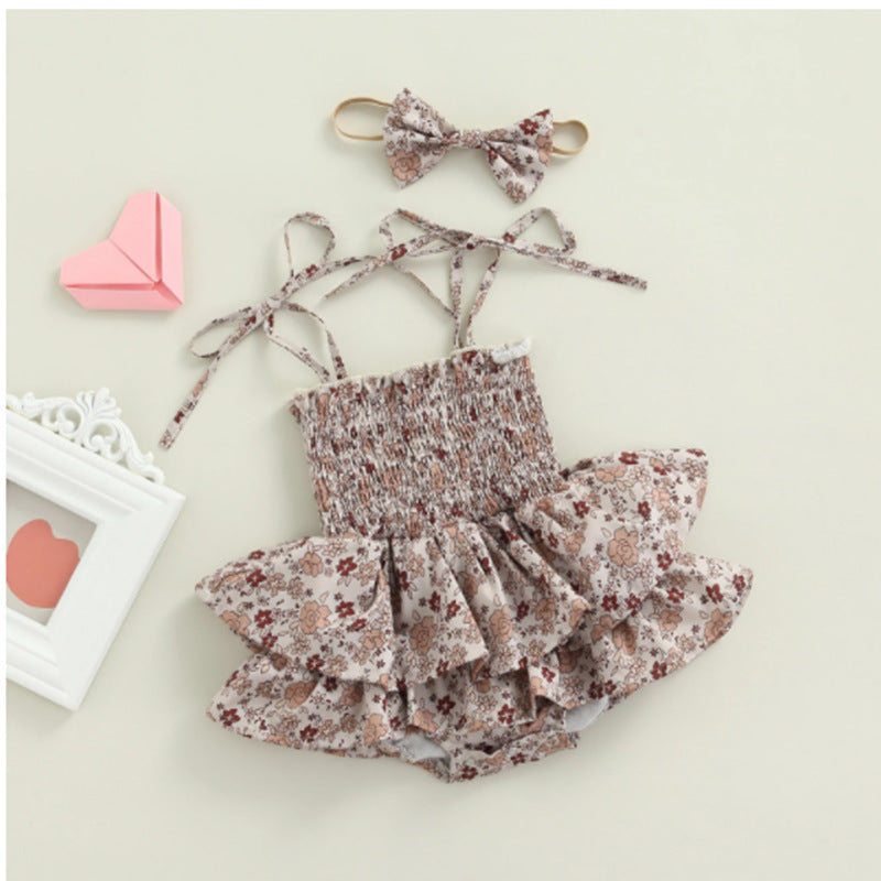 Baby Girl, Princess Ha Skirt, Summer Infant Floral Suspender Pleated Jumpsuit, Newborn Bag Fart Skirt, Crawling Dress, 0.12kg