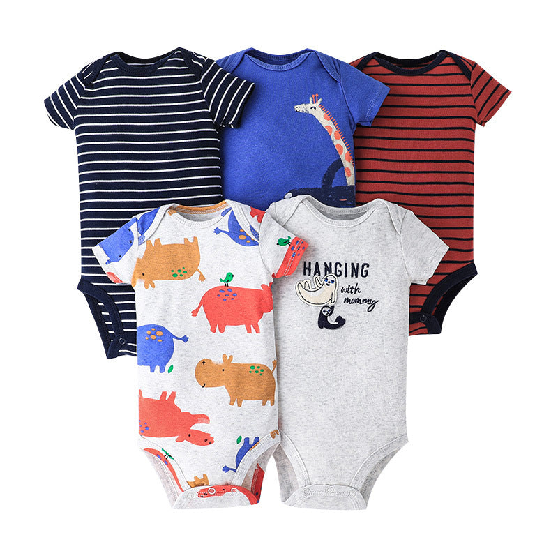 Children's summer new infant short-sleeved triangle clothes crawling clothes, five baby onesies, price for 5 piece 0.28kg