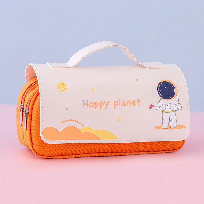 A New Cartoon Primary School Student Pencil Bag with Large Capacity Cute Handheld Stationery Bag Creative Space Humanities Tool Box Pencil Bag