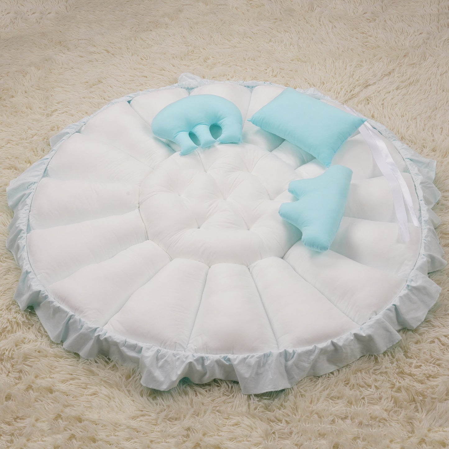 A new baby multi-function adjustable game mat sleeping bed round solid color lace game mat climbing mat crawling mat