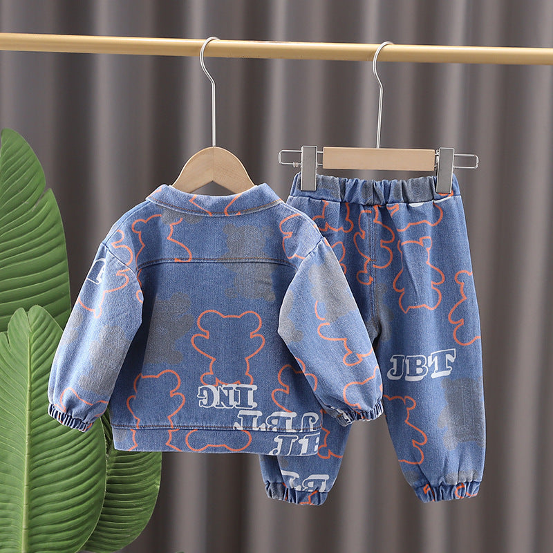 Spring and Autumn New Denim Cardigan Jacket Children's Trend Set Men's and Women's Jeans Three-Piece Set 0.3KG