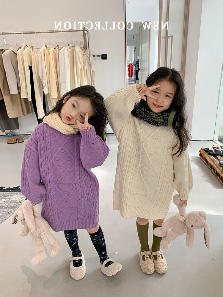 A girls' foreign twist sweater skirt Korean version of children's clothing pullover versatile winter new thickened crew neck knitted sweater