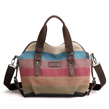 Bolso bandolera retro de lona de gran capacidad para mujer, bolso con empalme de colores en contraste 