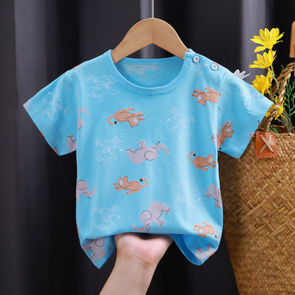 Nueva camiseta de manga corta para niños de puro algodón para niñas, ropa de verano para bebés, ropa de verano para niños, una pieza para reemplazo de cabello. 