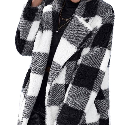 Women's Amazon AliExpress Independent Station Autumn and Winter Long Lapel Plaid Plush Jacket