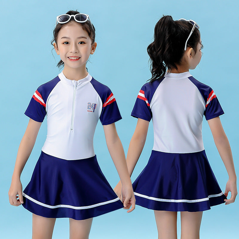 A 【 Polyester Ya Fabric 】 Children's swimsuit Girl's big, small, and medium-sized one-piece student sports training Girl's swimsuit 0.2KG