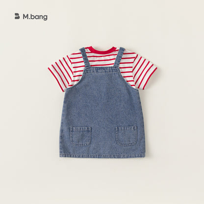 A Babycity summer girls denim bib two-piece western children&#039;s suit short sleeve T-shirt XT24018