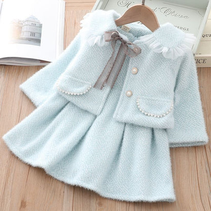 A girls dress set autumn and winter foreign style fashionable small fragrant style baby coat children's princess dress two-piece set