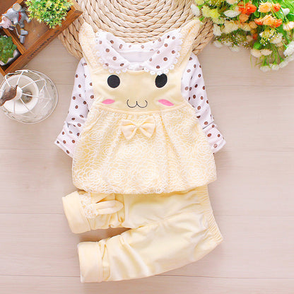 Children's Clothing Girls Spring and Autumn New Set 1-2-3 Year Old Baby and Child Korean Edition Girls' Western Style Three Piece Set 1kg