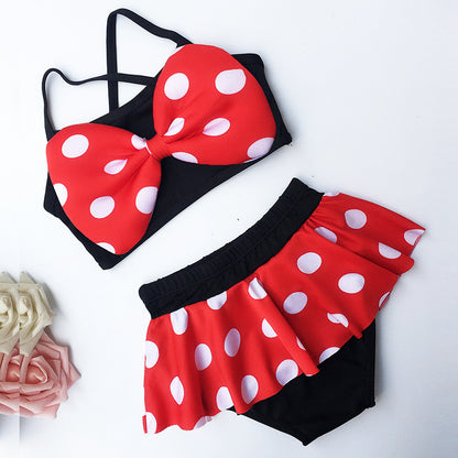 A children's swimsuit, girl's small and medium-sized baby split body cute polka dot bikini swimsuit, sexy with swim cap set 0.12kg