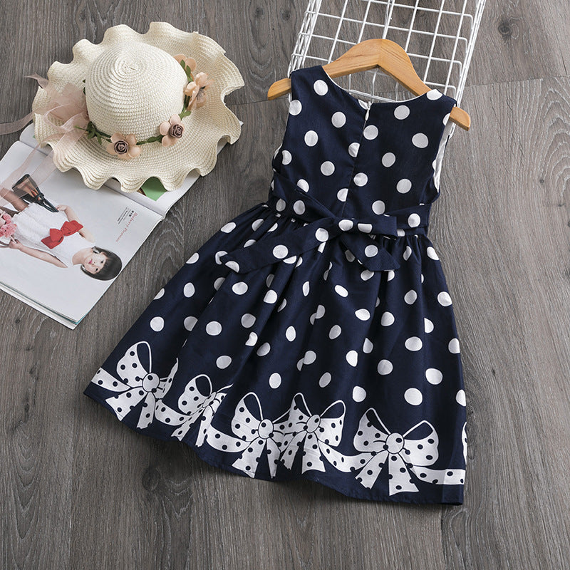 Vestido de verano para niñas, estilo extranjero coreano, falda para niños, vestido con lazo y lunares, 0,2 kg 