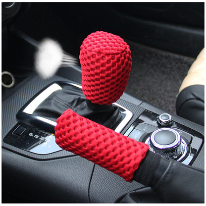 Massage Coarse Mesh Ringless Elastic Steering Wheel Cover Gear Cover Handbrake Cover Handlebar Cover 2-3 Piece Set (MOQ:10 SET ,If buy one piece need 1usd extra fee)