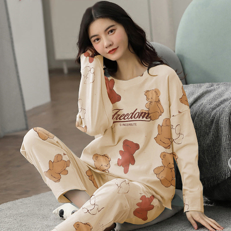 A large number of wholesale pajamas women's spring and autumn long-sleeved autumn and winter loungewear women's large size simple loose suit outer wear