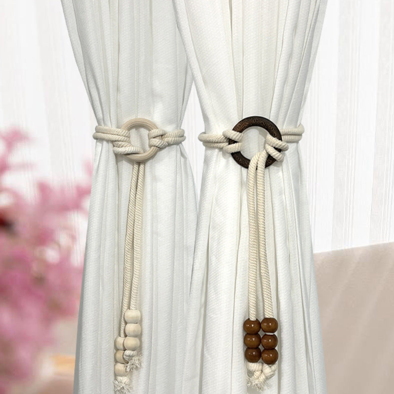 A Nordic simple homestay creative curtain binding with white gauze curtain storage buckle strap fixed rope fringed lace