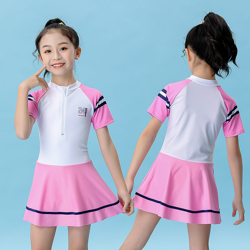 A 【 Polyester Ya Fabric 】 Children's swimsuit Girl's big, small, and medium-sized one-piece student sports training Girl's swimsuit 0.2KG