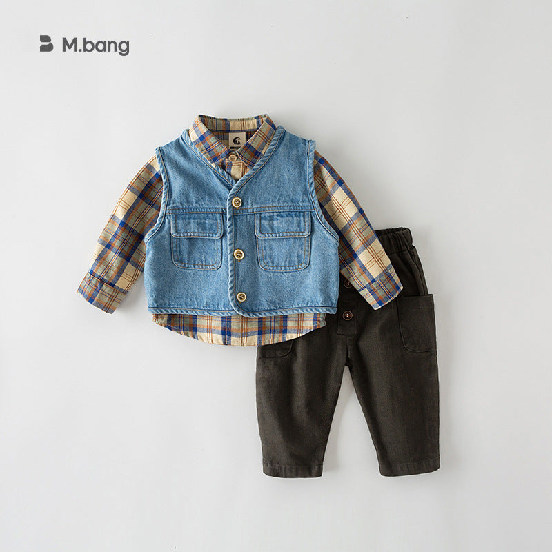 A Bangxuan Korean version of boys' autumn shirt vest three-piece children's pants set children's clothing QT-3021