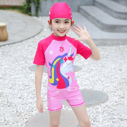 A New Girls Swimsuit One-piece Cute Princess Little Girl Baby Swimsuit Korean Version Children's Surf Suit Tide Wholesale 0.2KG