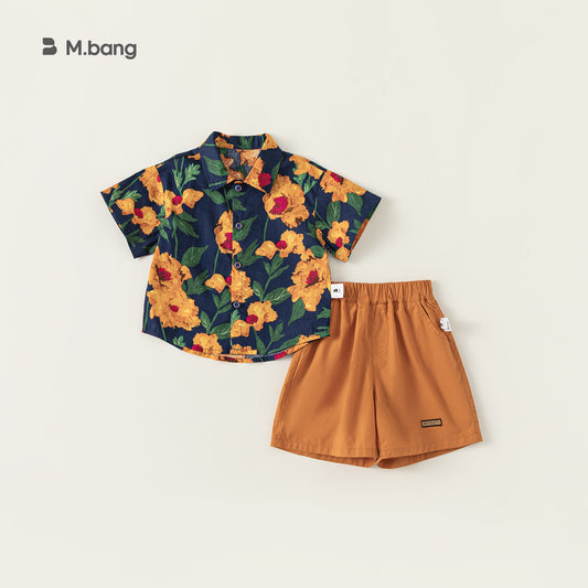 Traje de niño Babycity, camisa con estampado floral y pantalones, conjunto de dos piezas con vestido de verano estilo retro de Hong Kong XT84064 