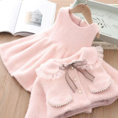 A girls dress set autumn and winter foreign style fashionable small fragrant style baby coat children's princess dress two-piece set