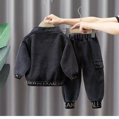 A Boys' Denim Suit Spring Clothing Foreign Style Spring and Autumn Baby Handsome Boy Children's Fried Street Two-piece Set Men's Treasure Children's Clothing