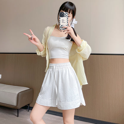 A five-point pants white ice silk sports summer 2024 new wear casual loose wide-leg medium pants Yamamoto shorts women