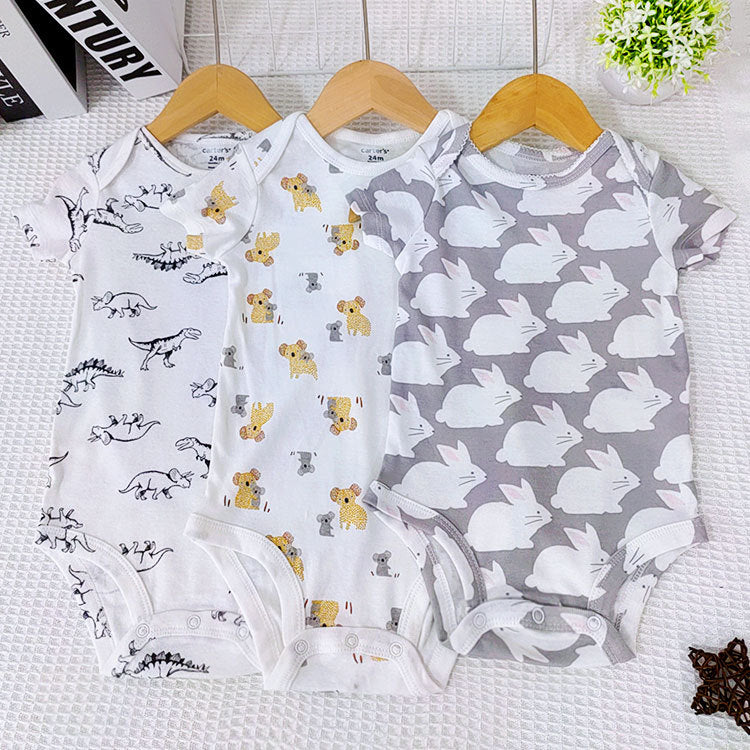 A Summer Newborn Triangle Crawler Clothes Baby Short Sleeve Jumpsuit Male and Female Treasure Cotton Cartoon Animal Clothes Wholesale