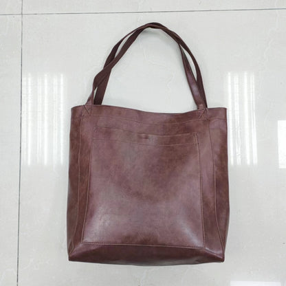 Women's soft leather handbag with pocket, one-shoulder vintage waxed leather, large capac 0.56KG