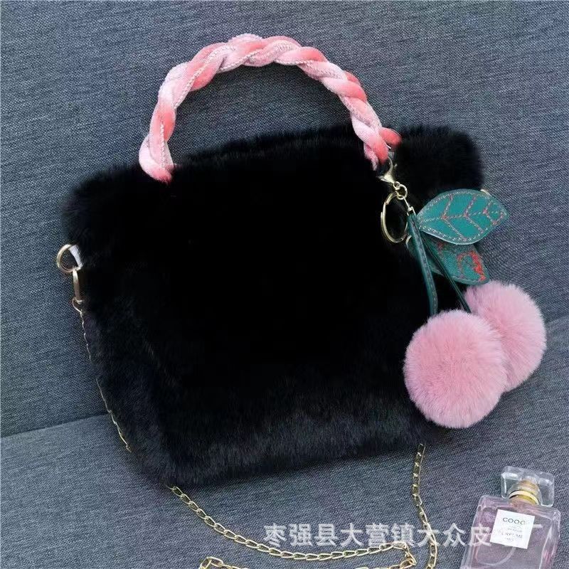 Bolso de mano con forma de conejo de peluche y cerezas, bonito y femenino 