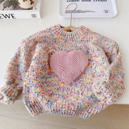 Korean children's clothing winter girls fashionable three-dimensional round neck knitted children's sweater little girl versatile top tidal 0.26kg